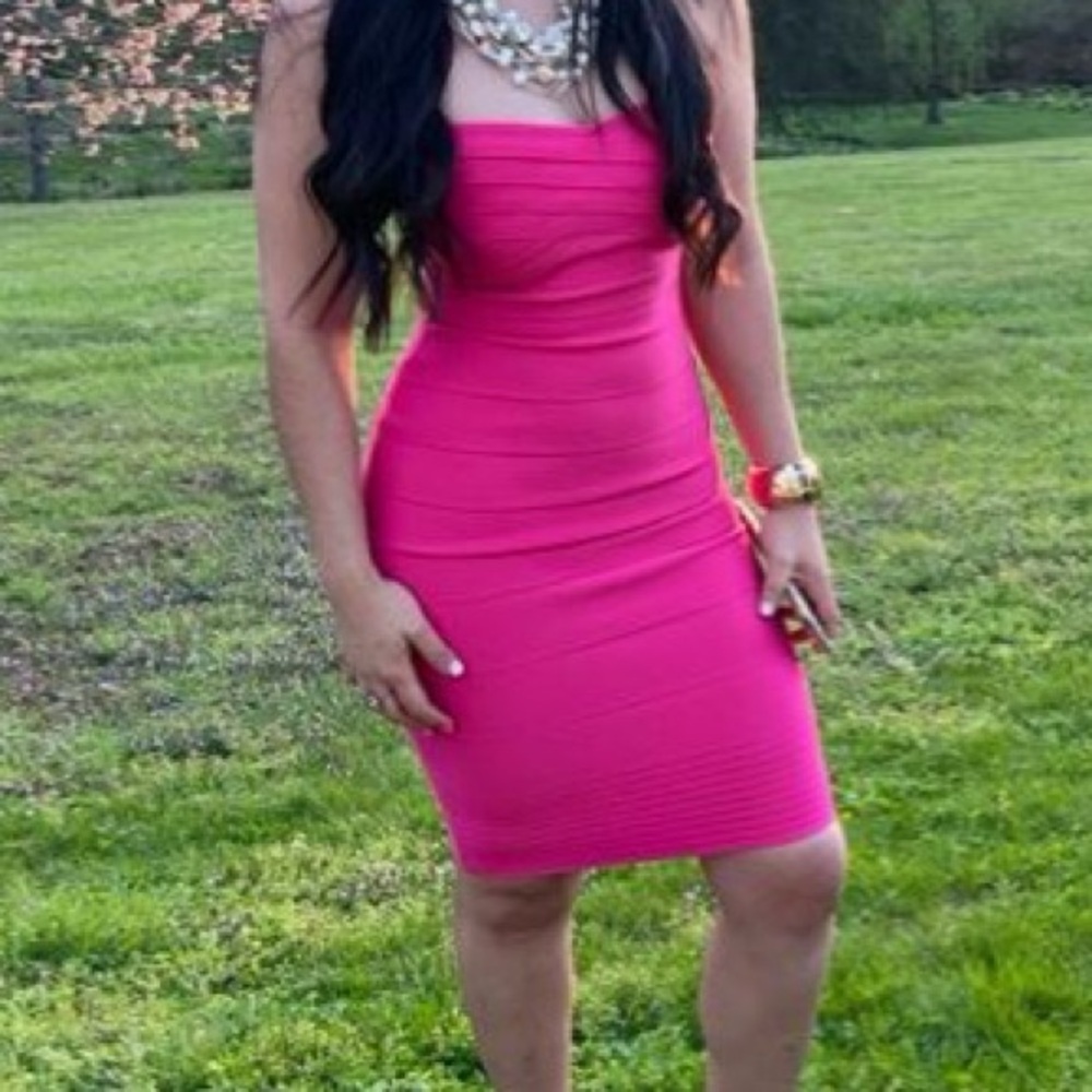 Amazon Essentials Strapless Hot Pink Bandage Mini Dress